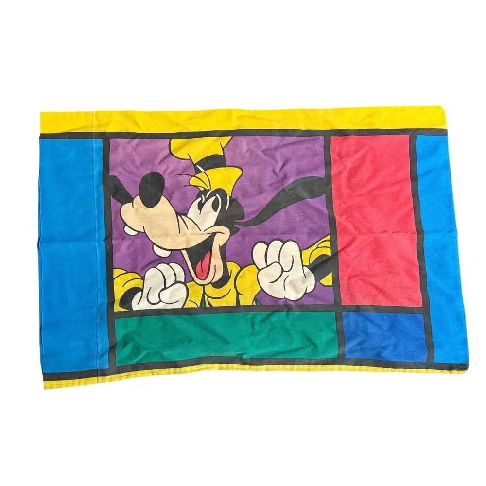 Vintage Disney Mickey Mouse Goofy Pillowcase 90s Color Block Standard‎ USA Made